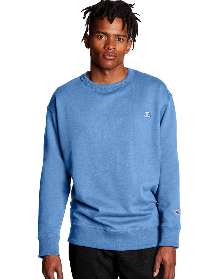 Champion Mens Sweatshirt NZ - Powerblend Fleece Crew C Logo Blue ( 6574-PEZNY )